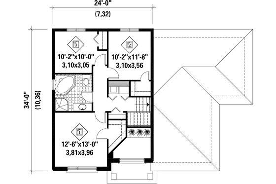 Floor Plan - Upper Floor for Contemporary House Plan #25-4545 - 3 bed, 1 bath