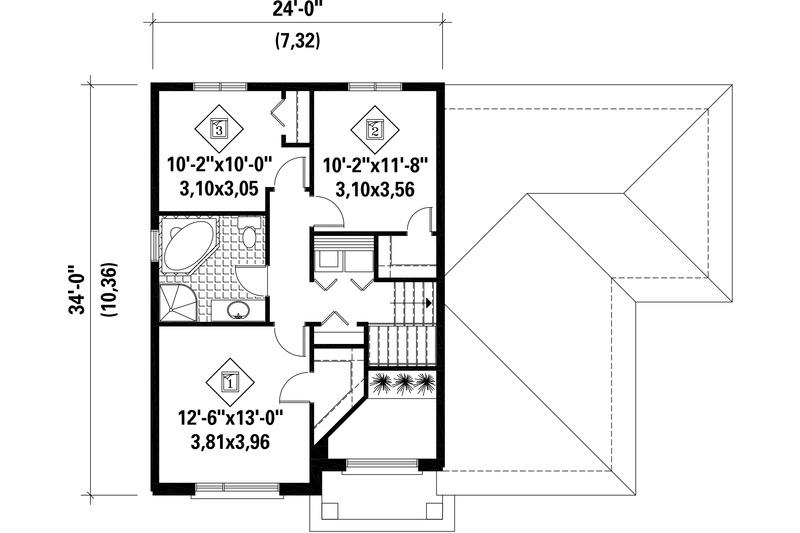 House Blueprint - Floor Plan - Upper Floor for Contemporary House Plan #25-4545 - 3 bed, 1 bath