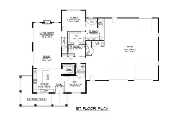 Floor Plan - Main Floor for Barndominium House Plan #1064-155 - 3 bed, 2.5 bath