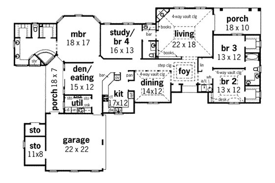 Floor Plan - Main Floor for European House Plan #45-156 - 4 bed, 2.5 bath
