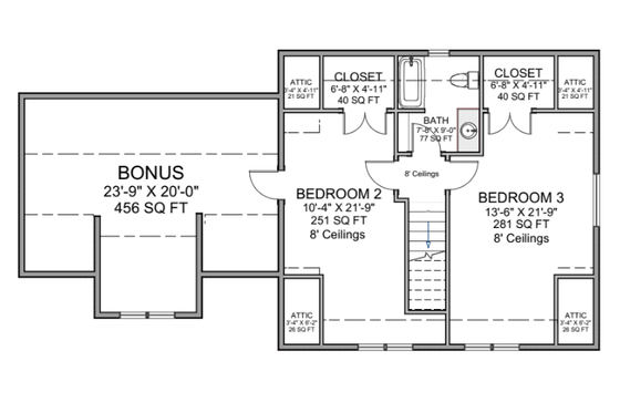 Floor Plan - Upper Floor for Craftsman House Plan #1116-22 - 3 bed, 2 bath
