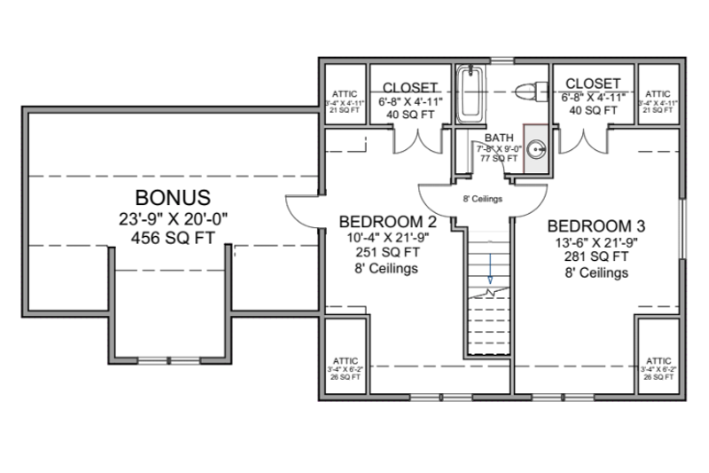 House Design - Floor Plan - Upper Floor for Craftsman House Plan #1116-22 - 3 bed, 2 bath