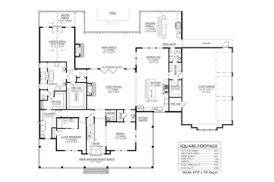 Floor Plan - Main Floor for Farmhouse House Plan #1074-29 - 4 bed, 4.5 bath
