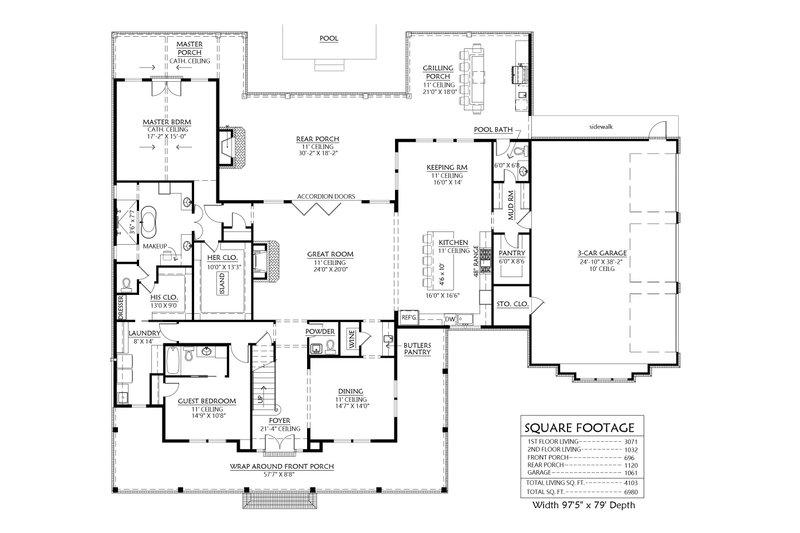 House Design - Floor Plan - Main Floor for Farmhouse House Plan #1074-29 - 4 bed, 4.5 bath