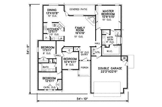 Floor Plan - Main Floor for Traditional House Plan #65-308 - 4 bed, 2 bath