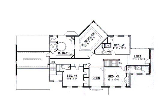 Floor Plan - Upper Floor for Classical House Plan #67-627 - 4 bed, 4.5 bath