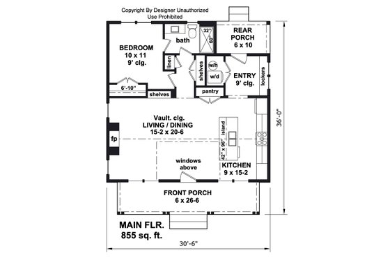 Floor Plan - Main Floor for Farmhouse House Plan #51-1431 - 1 bed, 1 bath
