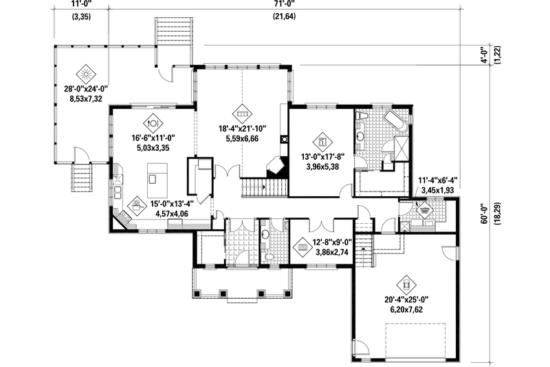 Home Plan - Floor Plan - Main Floor for Country House Plan #25-4621 - 4 bed, 2 bath