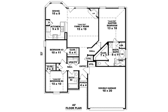 Floor Plan - Main Floor for European House Plan #81-1403 - 3 bed, 2 bath