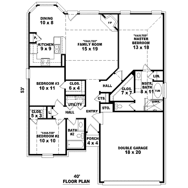 Floor Plan - Main Floor for European House Plan #81-1403 - 3 bed, 2 bath
