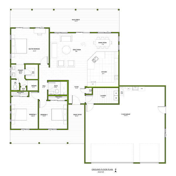 Adobe / Southwestern Floor Plan - Main Floor Plan #1106-11