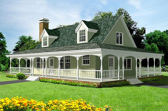 Exterior - Front Elevation for Country House Plan #1-124 - 3 bed, 2 bath