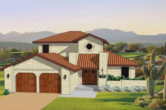 Exterior - Front Elevation for Adobe / Southwestern House Plan #116-295 - 3 bed, 2.5 bath