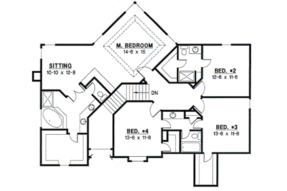 Floor Plan - Upper Floor for Traditional House Plan #67-543 - 4 bed, 3.5 bath