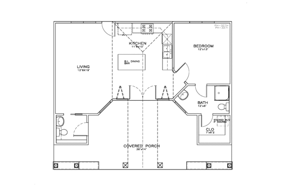 Floor Plan - Main Floor for Southern House Plan #8-289 - 1 bed, 1.5 bath