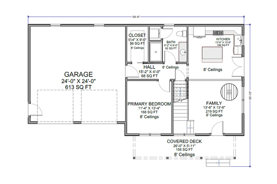 Floor Plan - Main Floor for Craftsman House Plan #1116-22 - 3 bed, 2 bath