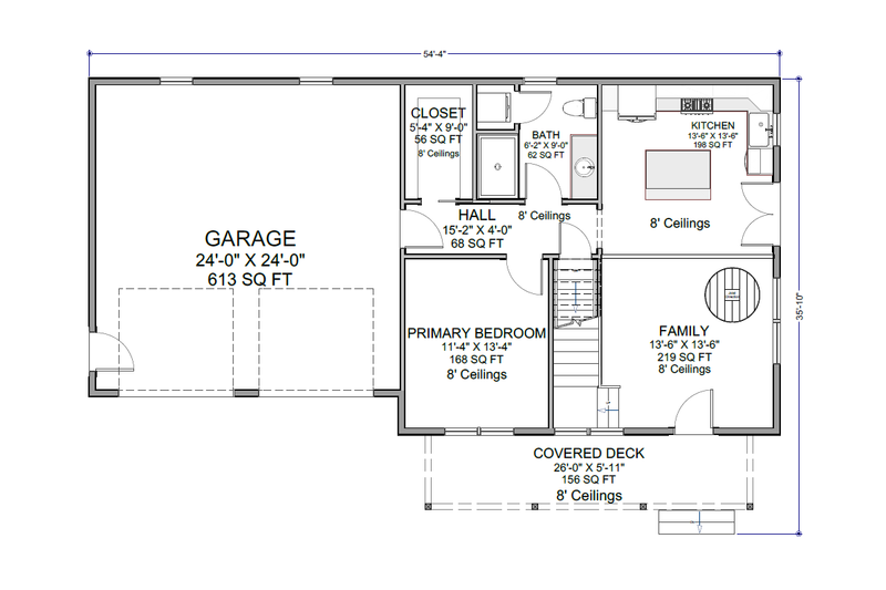 House Design - Floor Plan - Main Floor for Craftsman House Plan #1116-22 - 3 bed, 2 bath