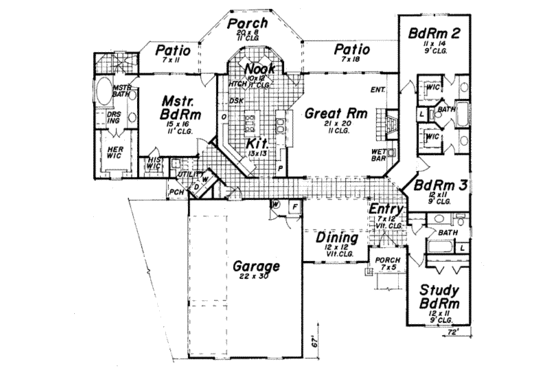 Floor Plan - Main Floor for European House Plan #52-110 - 4 bed, 3 bath