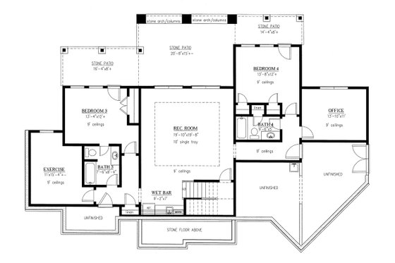 Floor Plan - Lower Floor for Craftsman House Plan #437-104 - 4 bed, 4 bath