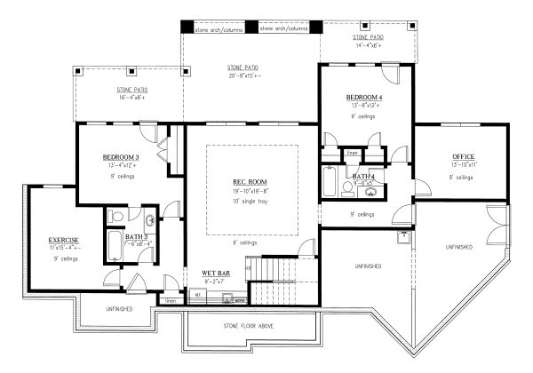 Craftsman Floor Plan - Lower Floor Plan #437-104