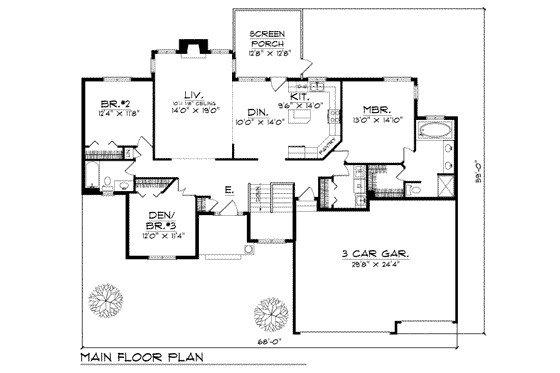 Floor Plan - Main Floor for Traditional House Plan #70-204 - 3 bed, 2 bath