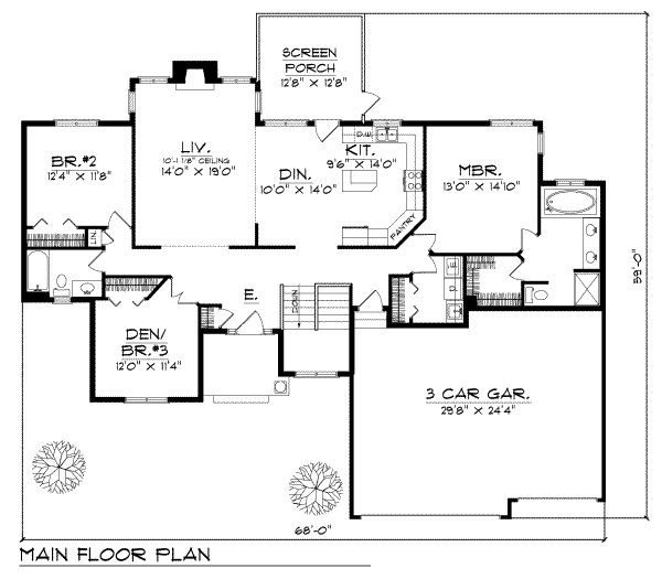 Architectural House Design - Traditional Floor Plan - Main Floor Plan #70-204