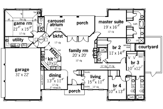 Floor Plan - Main Floor for European House Plan #45-333 - 4 bed, 4.5 bath
