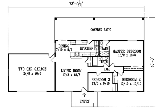 Floor Plan - Main Floor for Adobe / Southwestern House Plan #1-1195 - 3 bed, 2 bath