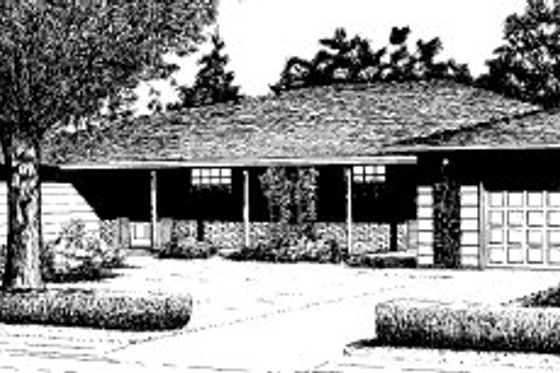 Exterior - Front Elevation for Ranch House Plan #303-187 - 2 bed, 1.5 bath