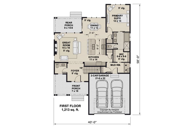 Home Plan - Floor Plan - Main Floor for Bungalow House Plan #51-1408 - 3 bed, 2.5 bath
