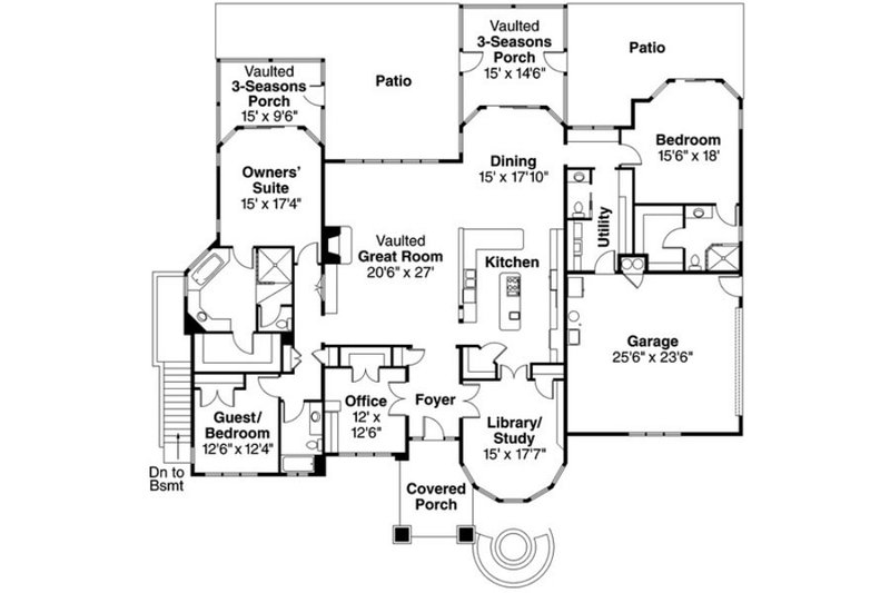 Home Plan - Floor Plan - Main Floor for Prairie House Plan #124-821 - 3 bed, 3.5 bath