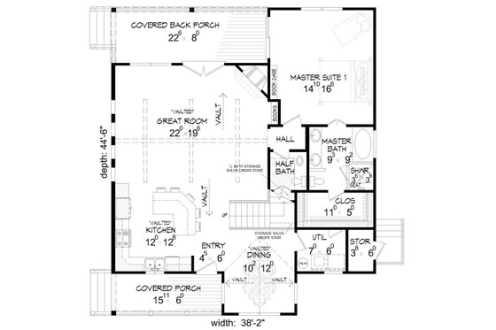 Floor Plan - Main Floor for Country House Plan #932-2 - 3 bed, 2.5 bath