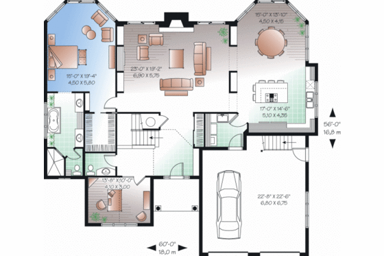 Floor Plan - Main Floor for Mediterranean House Plan #23-2242 - 3 bed, 2.5 bath