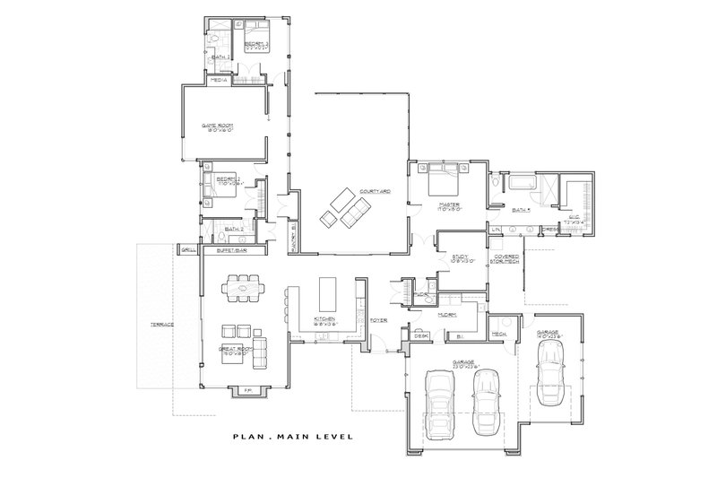 House Blueprint - Floor Plan - Main Floor for Contemporary House Plan #892-35 - 3 bed, 3.5 bath