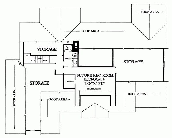 Upper level floor plan - 2700 square foot Southern home