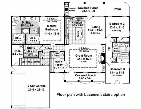 Country Style House Plan 3 Beds 2 5 Baths 2000 Sq Ft 