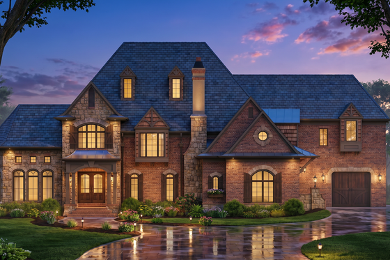 Exterior - Front Elevation 4 for Classical House Plan #54-701 - 5 bed, 4.5 bath