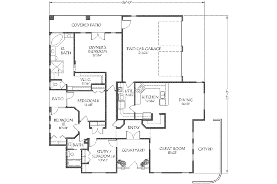 Floor Plan - Main Floor for Adobe / Southwestern House Plan #24-239 - 4 bed, 2 bath