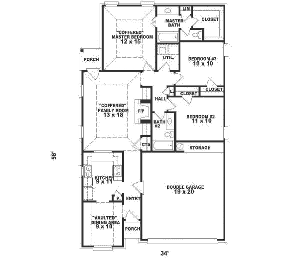 Floor Plan - Main Floor for European House Plan #81-191 - 3 bed, 2 bath