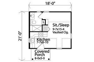 Floor Plan - Main Floor for Cottage House Plan #22-593, 1 bath