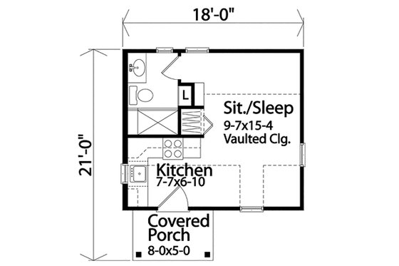 Floor Plan - Main Floor for Cottage House Plan #22-593, 1 bath