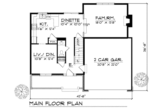 Floor Plan - Main Floor for Traditional House Plan #70-178 - 3 bed, 2.5 bath