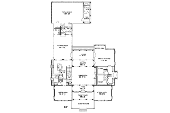 Floor Plan - Main Floor for European House Plan #81-411 - 5 bed, 3.5 bath