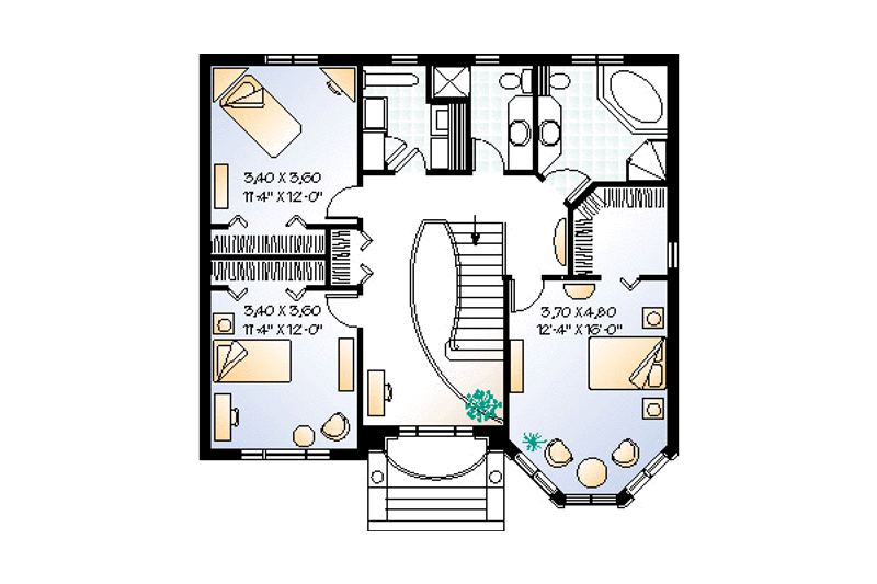 House Design - Floor Plan - Upper Floor for European House Plan #23-2006 - 3 bed, 2.5 bath
