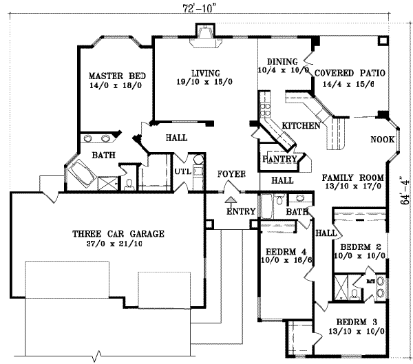 House Blueprint - Adobe / Southwestern Floor Plan - Main Floor Plan #1-1457