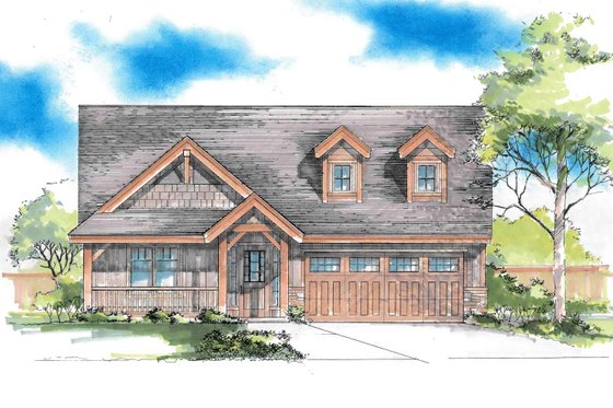 Exterior - Front Elevation for Bungalow House Plan #53-432 - 3 bed, 2 bath