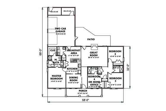 Floor Plan - Main Floor for Ranch House Plan #44-117 - 4 bed, 3 bath