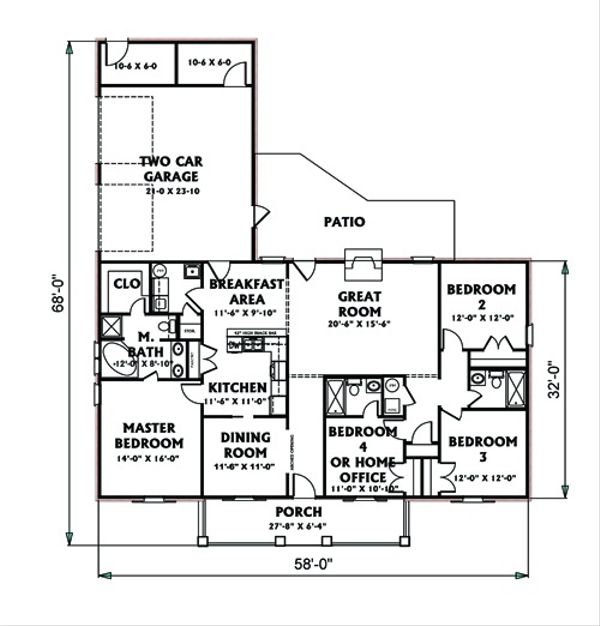House Design - Ranch Floor Plan - Main Floor Plan #44-117
