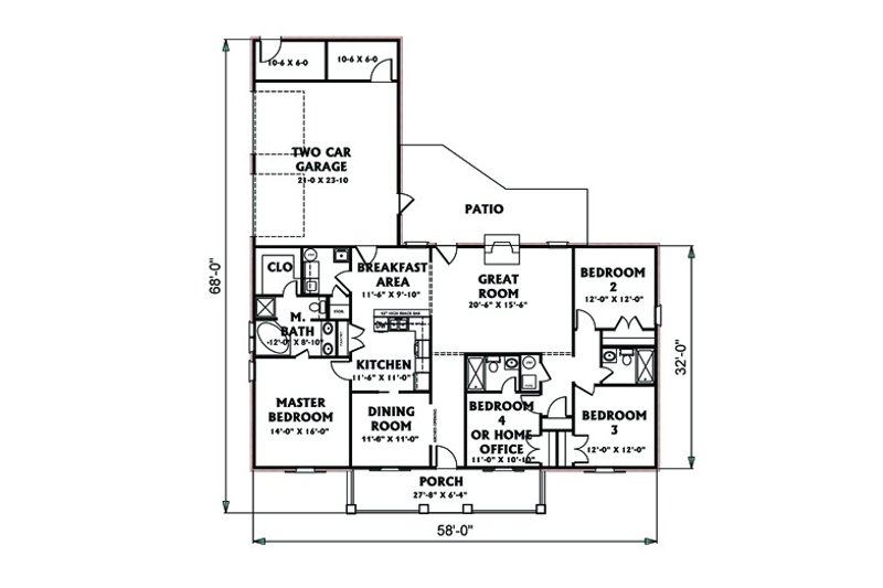 Home Plan - Floor Plan - Main Floor for Ranch House Plan #44-117 - 4 bed, 3 bath