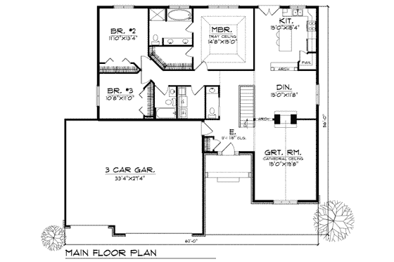 Floor Plan - Main Floor for Traditional House Plan #70-244 - 3 bed, 2 bath